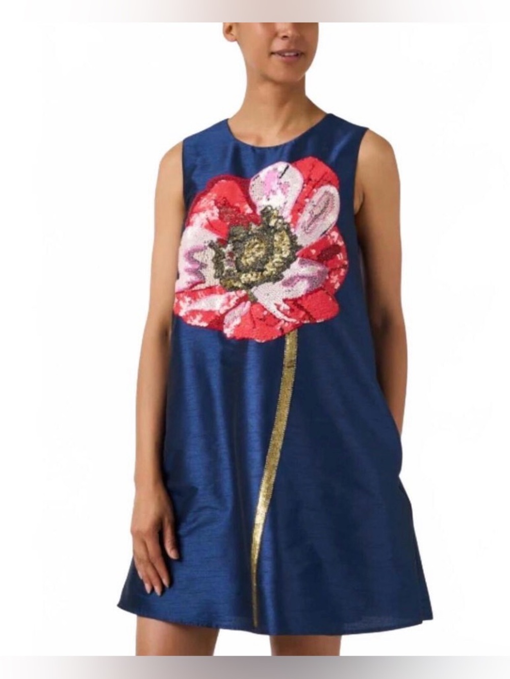 NWT Frances Valentine Alice Shift Sequin Poppy Mini Dress Sleeveless Navy Sz XS